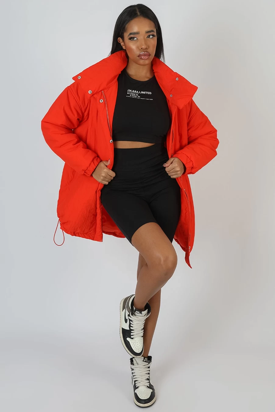 Women's Orange High Neck Puffer Jacket by Public Desire - Winter Warm Quilted Coat