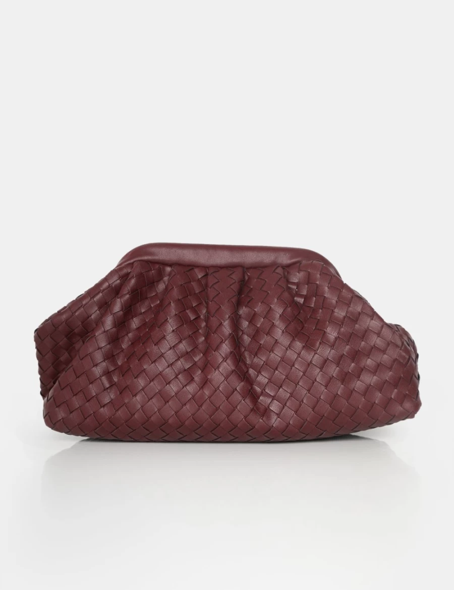 Public Desire Women's Burgundy Woven PU Leather Clutch Bag