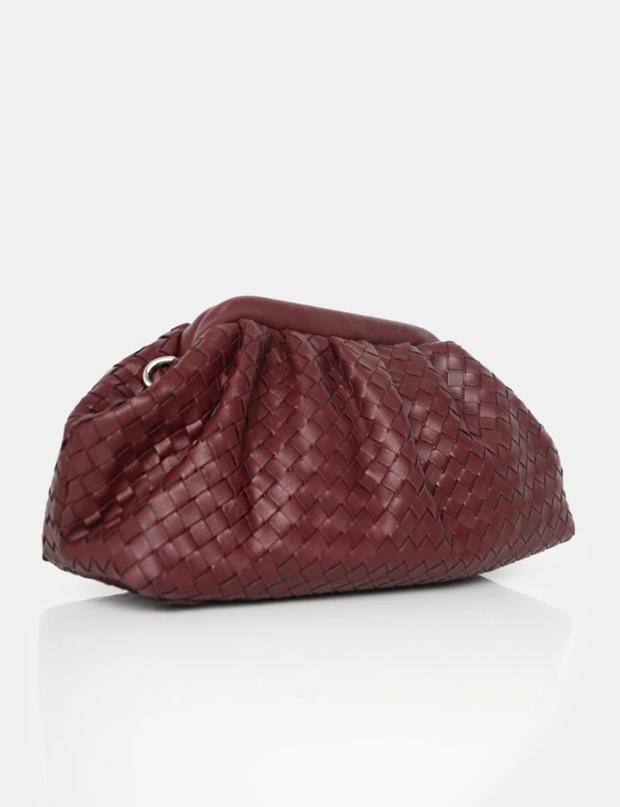 Public Desire Women's Burgundy Woven PU Leather Clutch Bag