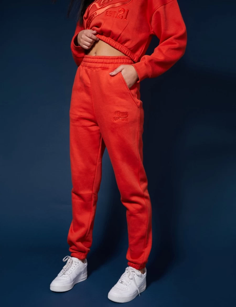 Women's Red Varsity Tonal 90's Flame Joggers by Public Desire