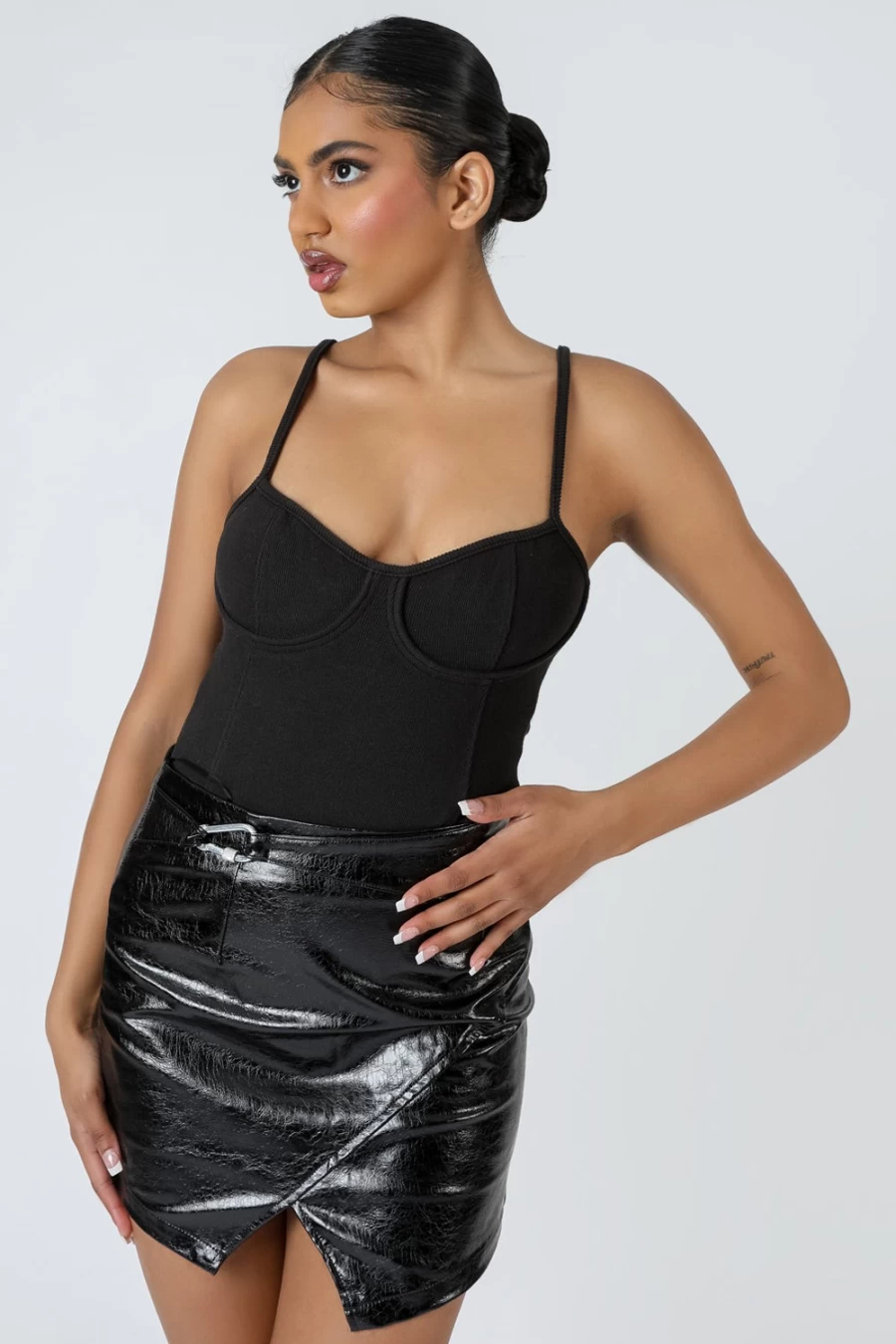 "Public Desire Women's Black Jersey Strappy Corset Bodysuit"