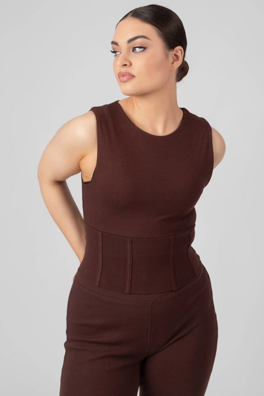 Public Desire Women's Brown Corset Detail Top Chocolate - Stylish Vintage-Inspired Blouse