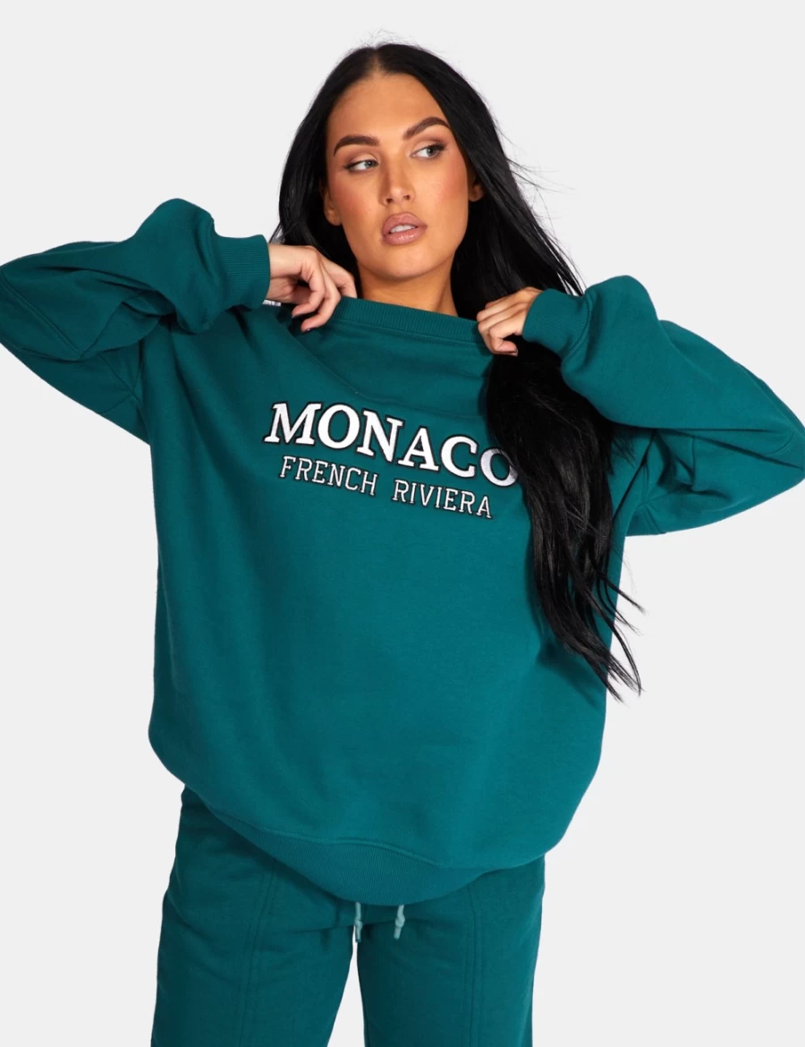 Public Desire Women's Forest Green Embroidered Monaco Sweatshirt