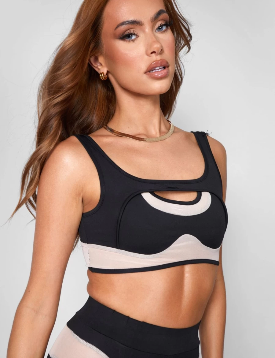 Public Desire Women's Black Mesh Illusion Sleeveless Crop Top