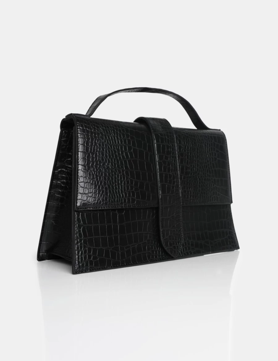 Public Desire Women's Black Mika Crocodile-Embossed Handbag