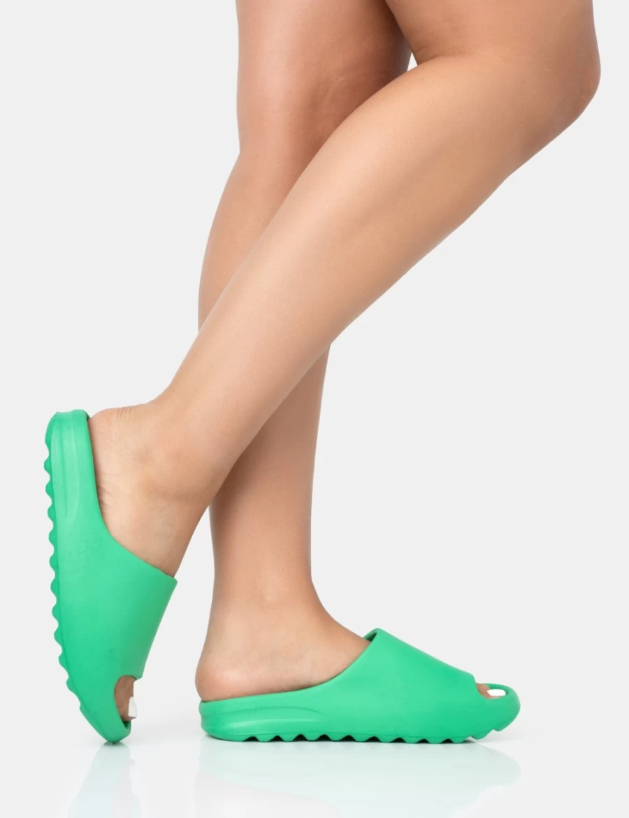 Public Desire Women's Green Jade Rubber Flat Slide Sandals – Brady Style