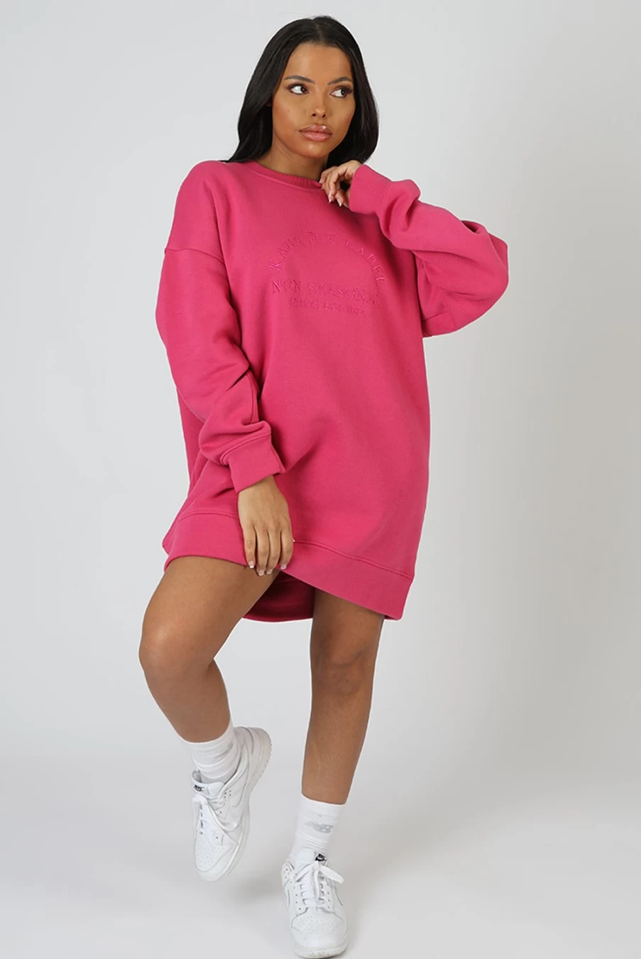Public Desire Women's Pink Kaiia Embroidered Sweat Dress - Casual Comfort Fit