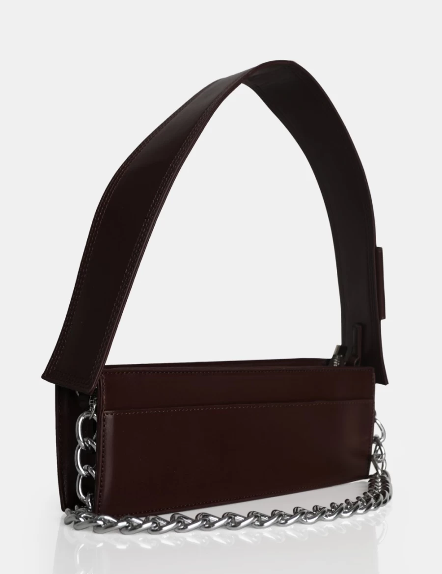 Public Desire Women's Chocolate Koa Long Chain Shoulder Bag - Stylish Detachable Crossbody Purse