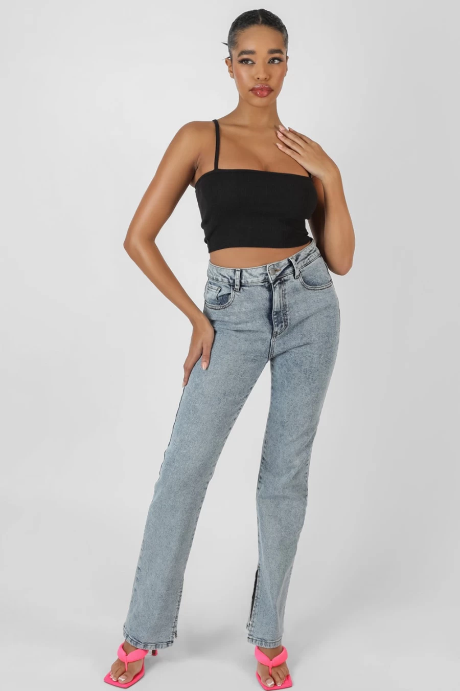 Public Desire Women's Black Square Neck Ribbed Cropped Top