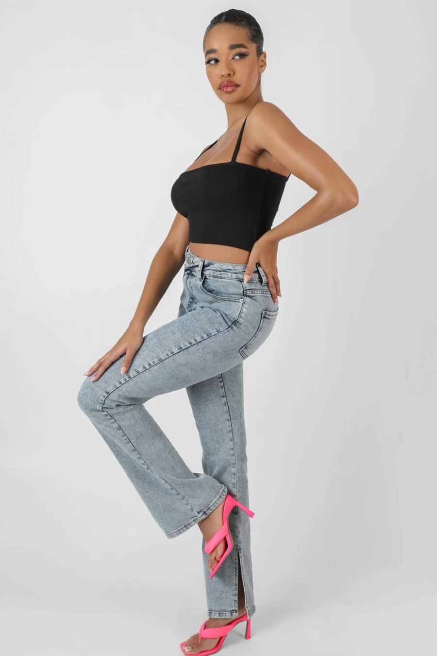 Public Desire Women's Black Square Neck Ribbed Cropped Top