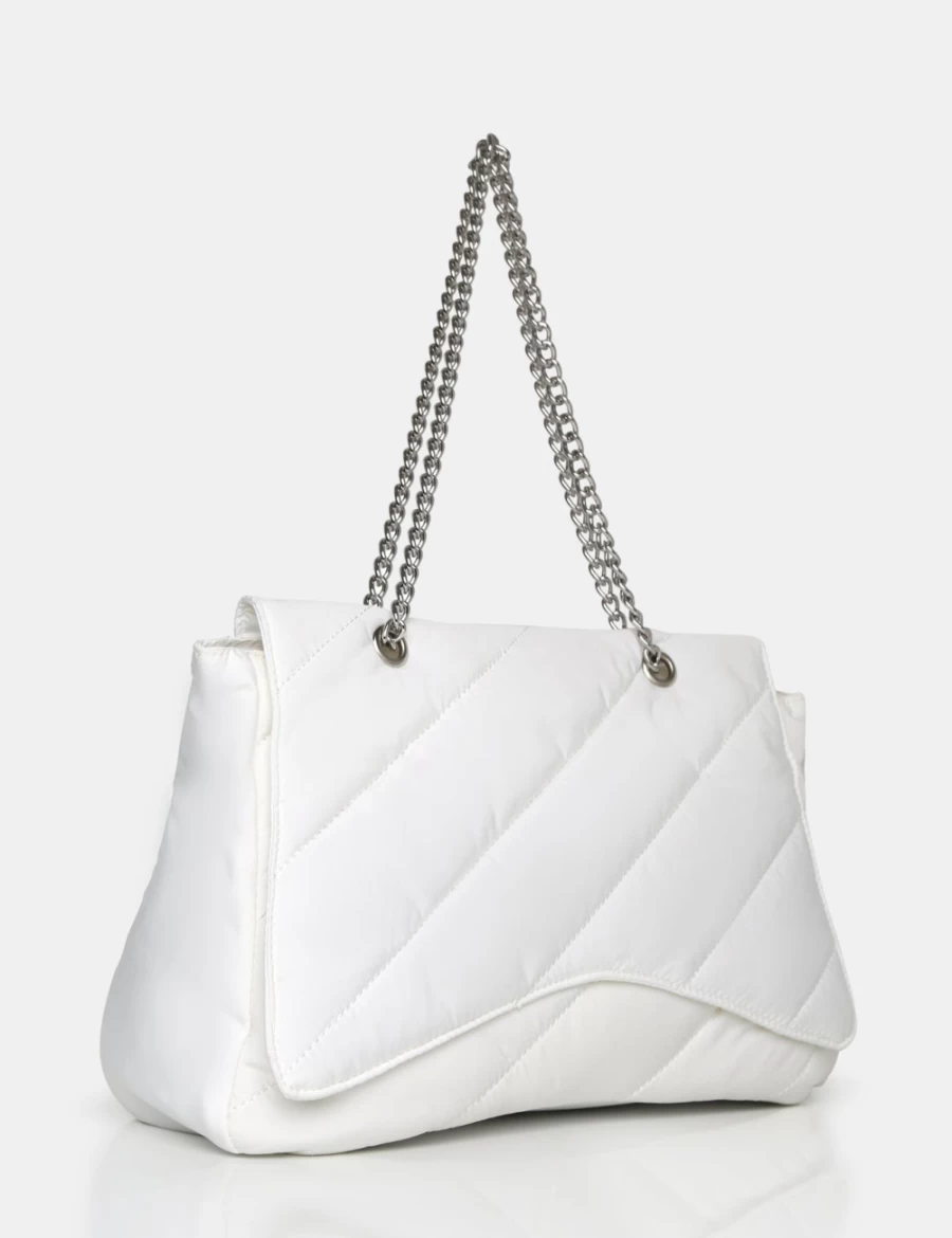 Public Desire Women's White Nylon Laina Tote Bag - Stylish & Lightweight Handbag for Everyday Use