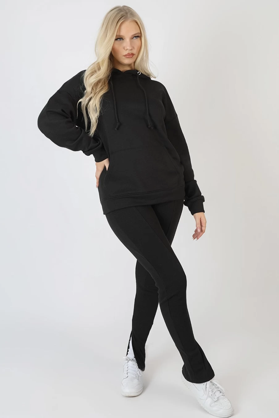 "Public Desire Women's Black Oversized Hoodie With Front Pocket - Stylish Comfort Fit"