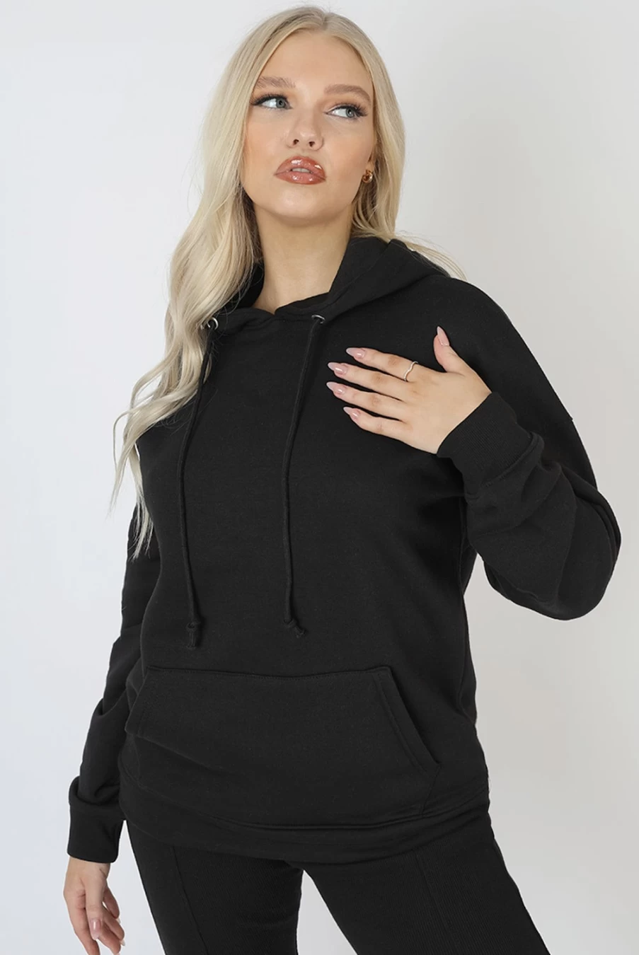 "Public Desire Women's Black Oversized Hoodie With Front Pocket - Stylish Comfort Fit"