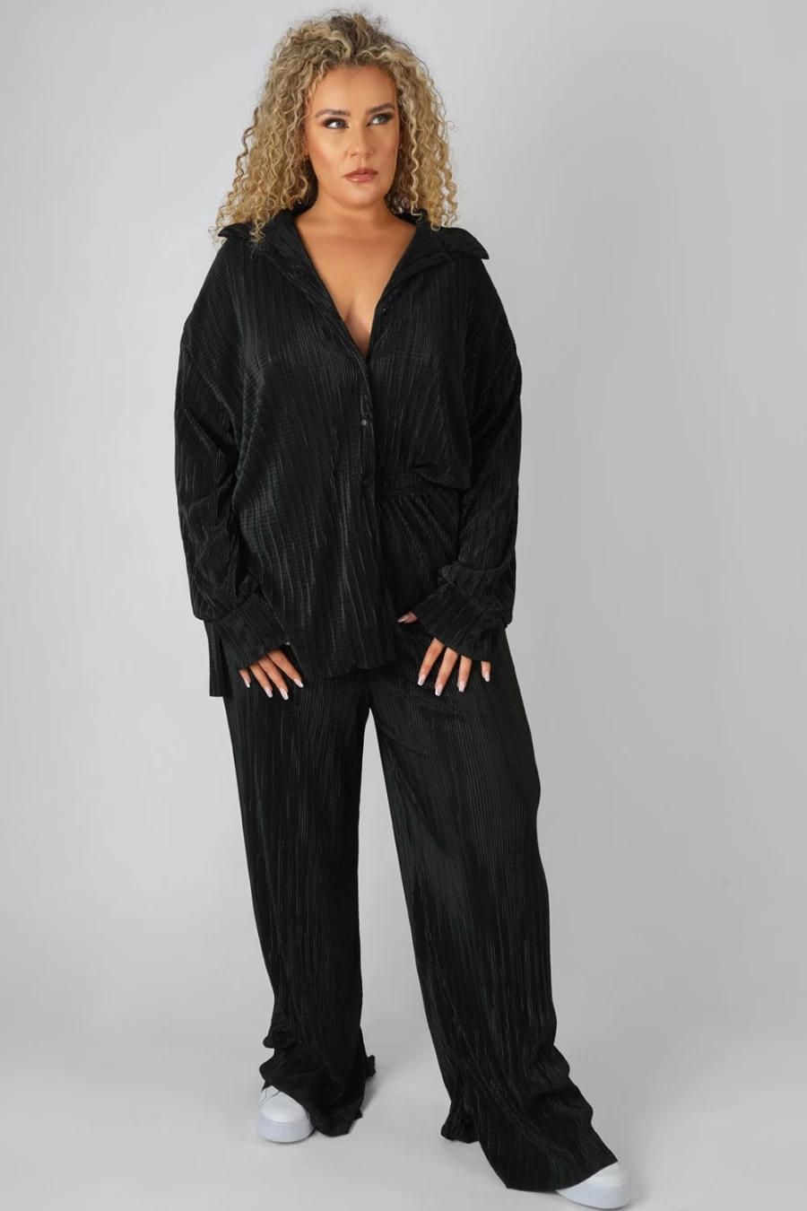 "Public Desire Women's Black Curve Plisse Trousers – High-Waisted Stretch Pants"