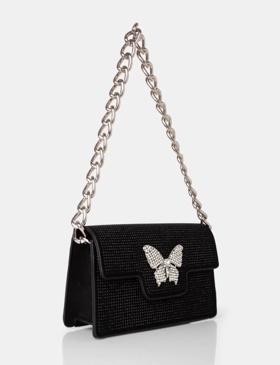 Public Desire Black Butterfly Diamante Shoulder Bag for Women