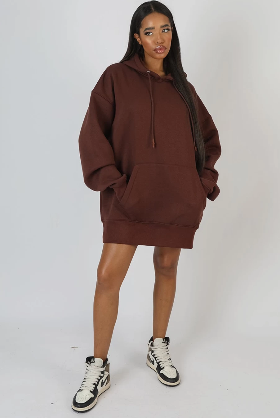"Public Desire Women's Chocolate Oversized Sweat Hoodie Dress"