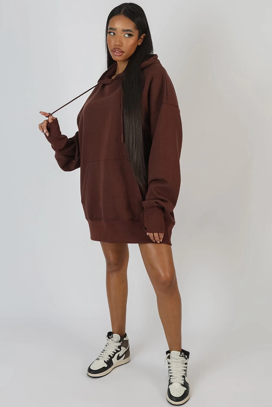 "Public Desire Women's Chocolate Oversized Sweat Hoodie Dress"