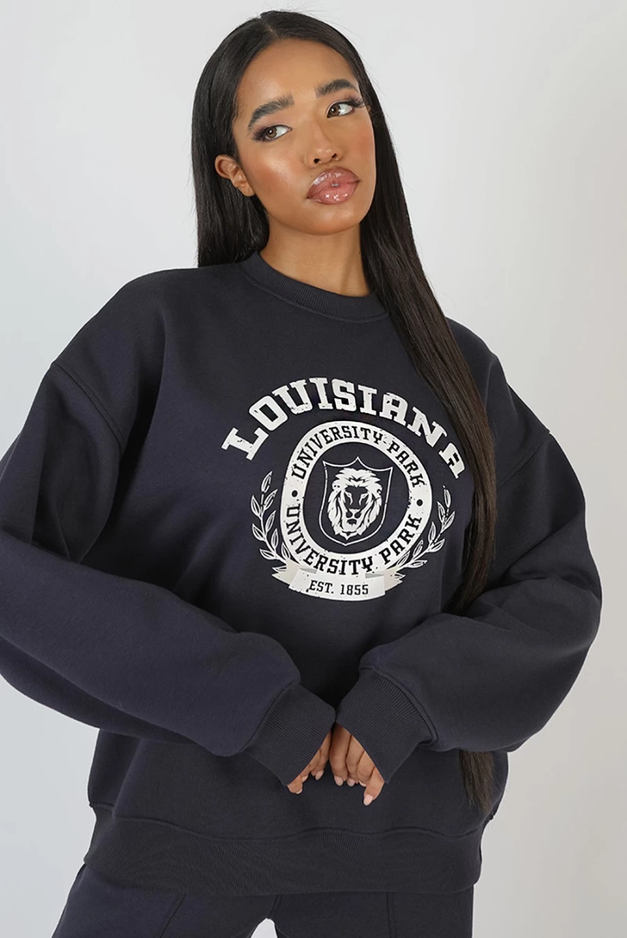 Public Desire Women's Ink Blue Louisiana Graphic Sweatshirt