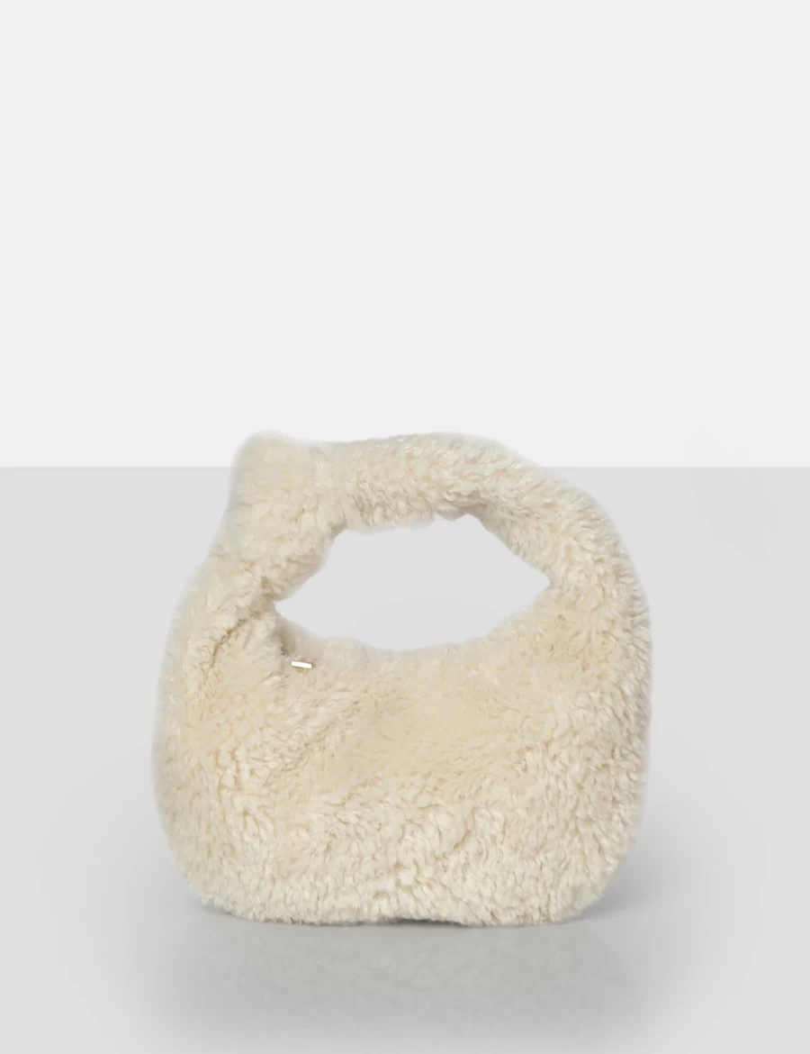 Public Desire Women's Ecru Lyra Fluffy Mini Handbag - Soft & Stylish Crossbody Purse