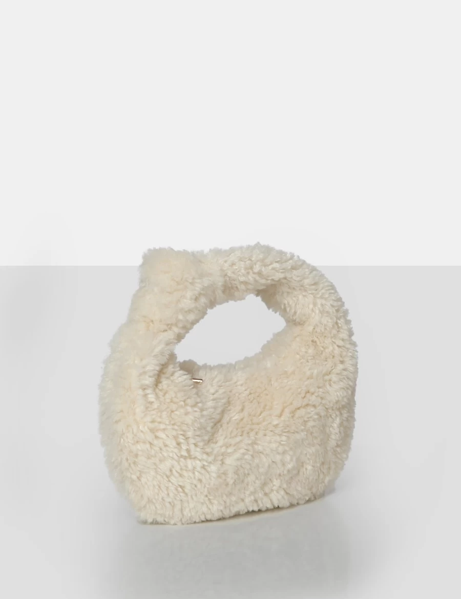 Public Desire Women's Ecru Lyra Fluffy Mini Handbag - Soft & Stylish Crossbody Purse