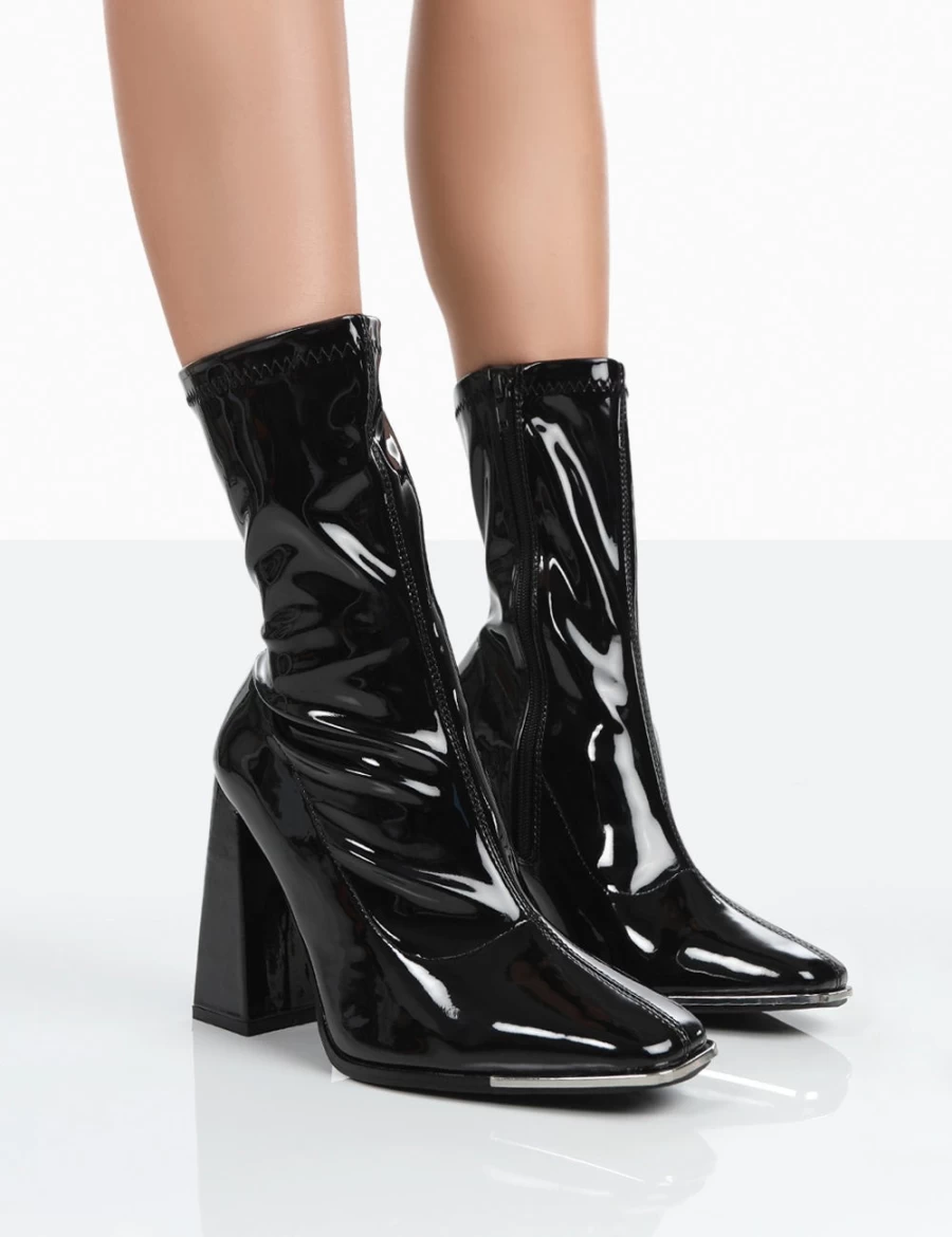 Public Desire Women's Black Liberty Wide Fit Patent Heeled Ankle Boots