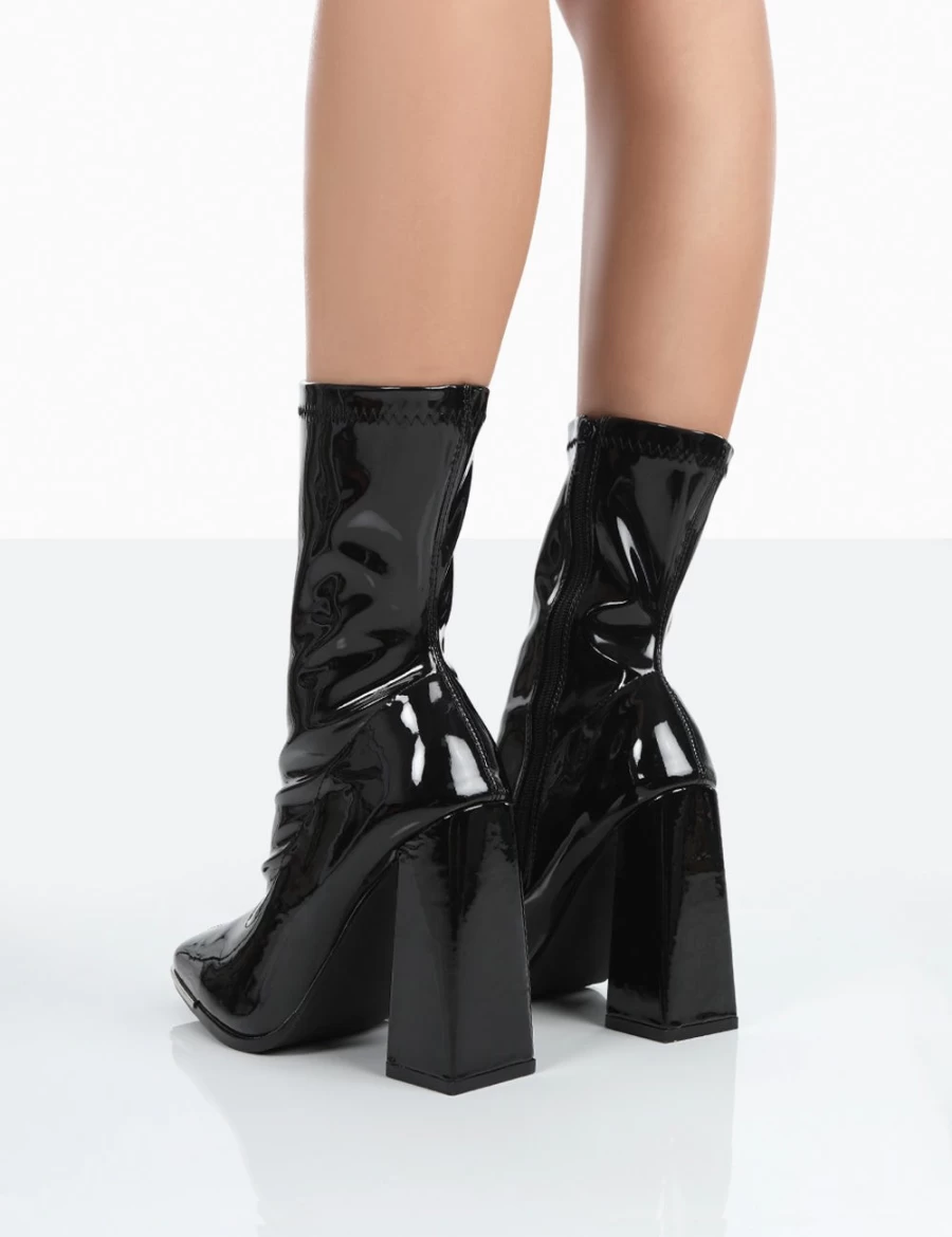 Public Desire Women's Black Liberty Wide Fit Patent Heeled Ankle Boots