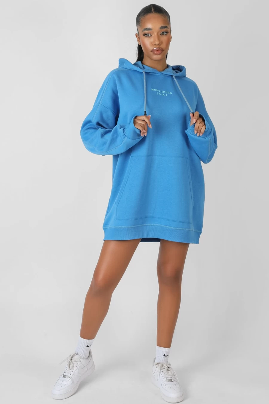 "Public Desire Women's Blue Contrast Stitch Slogan Hoodie Sweater Dress"