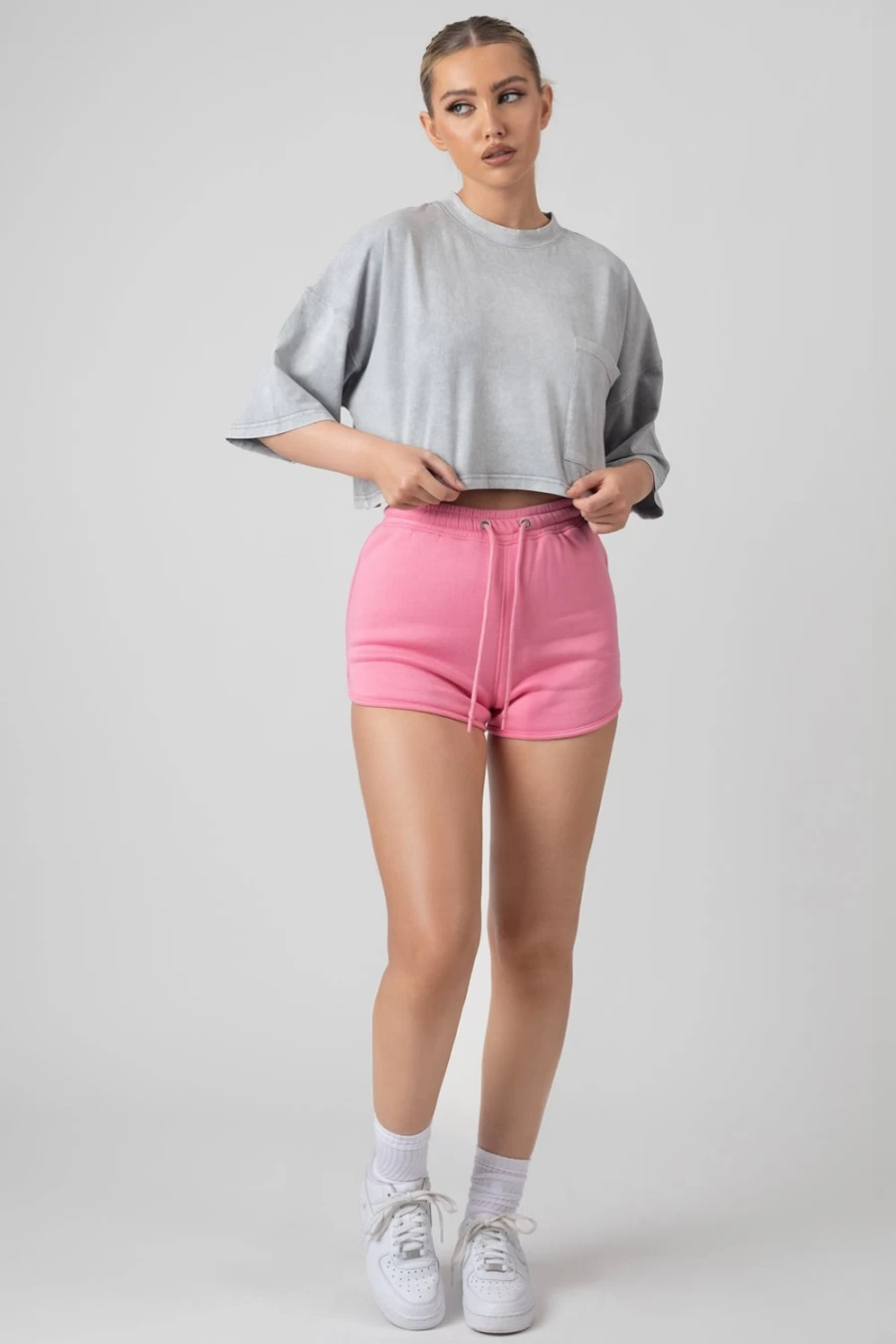 "Public Desire Women's Grey Boxy Cropped Graphic T-Shirt - Acid Wash Style"