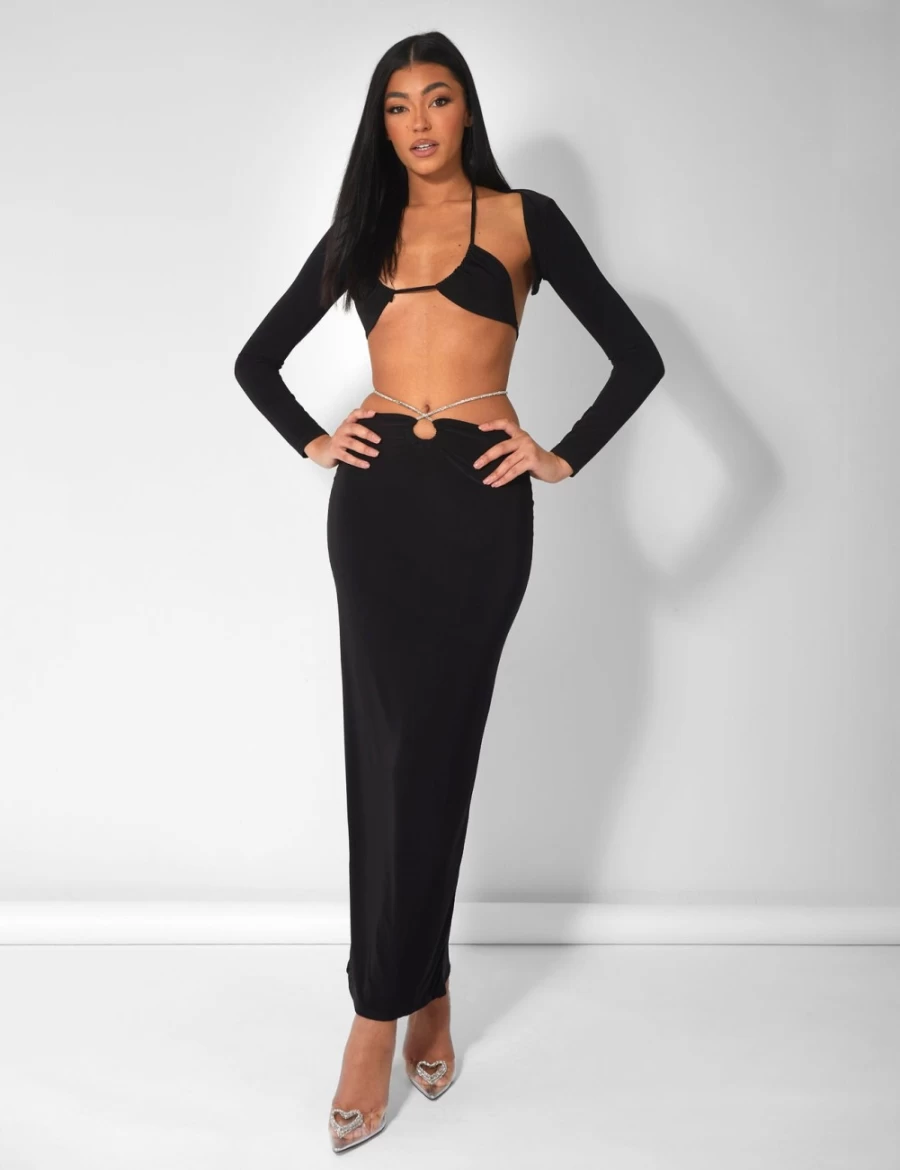 "Public Desire Women's Black Slinky Bikini Top with Shrug Cover"