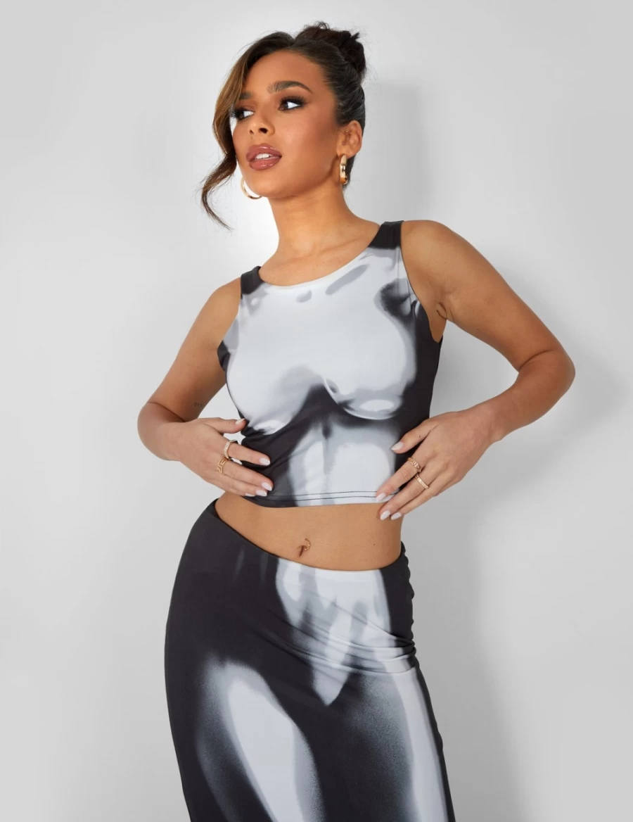 Public Desire Women's Black Body Heat Print Racer Slinky Top