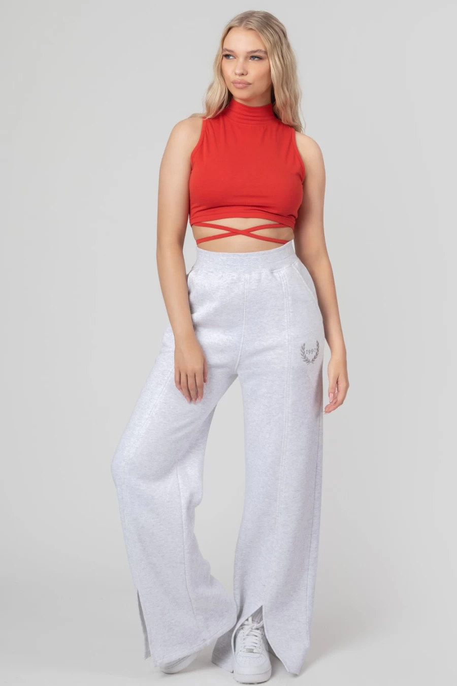 "Public Desire Women's Red High Neck Strappy Waist Crop Top"