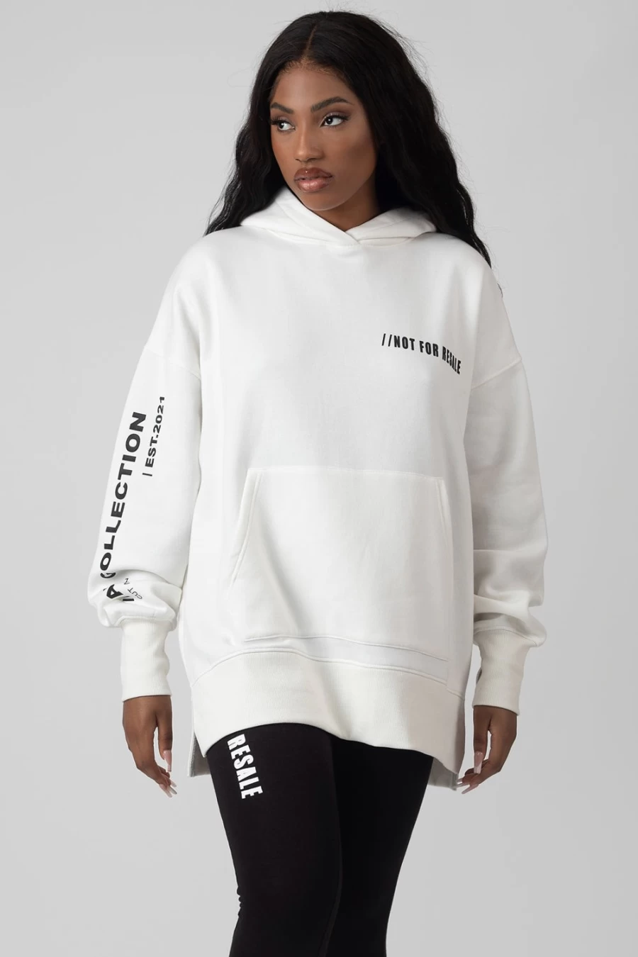 "Public Desire Women's Ecru Oversized Text Hoodie - Stylish Casual Pullover"