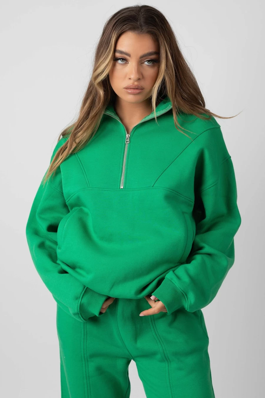 Women's Green Oversized Half Zip Pullover Sweatshirt | Public Desire