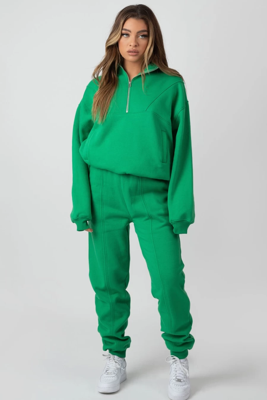 Women's Green Oversized Half Zip Pullover Sweatshirt | Public Desire