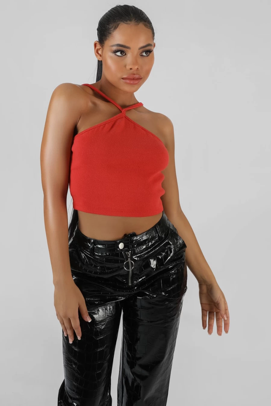 Public Desire Women's Coral Halter Neck Strappy Crop Top