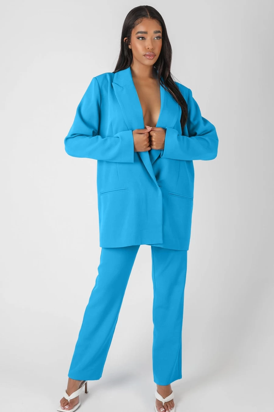 "Public Desire Women's Blue Oversized Blazer - Stylish Plus-Size Women's Jacket"