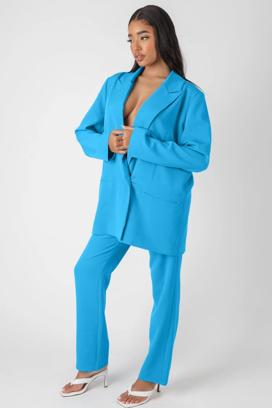 "Public Desire Women's Blue Oversized Blazer - Stylish Plus-Size Women's Jacket"
