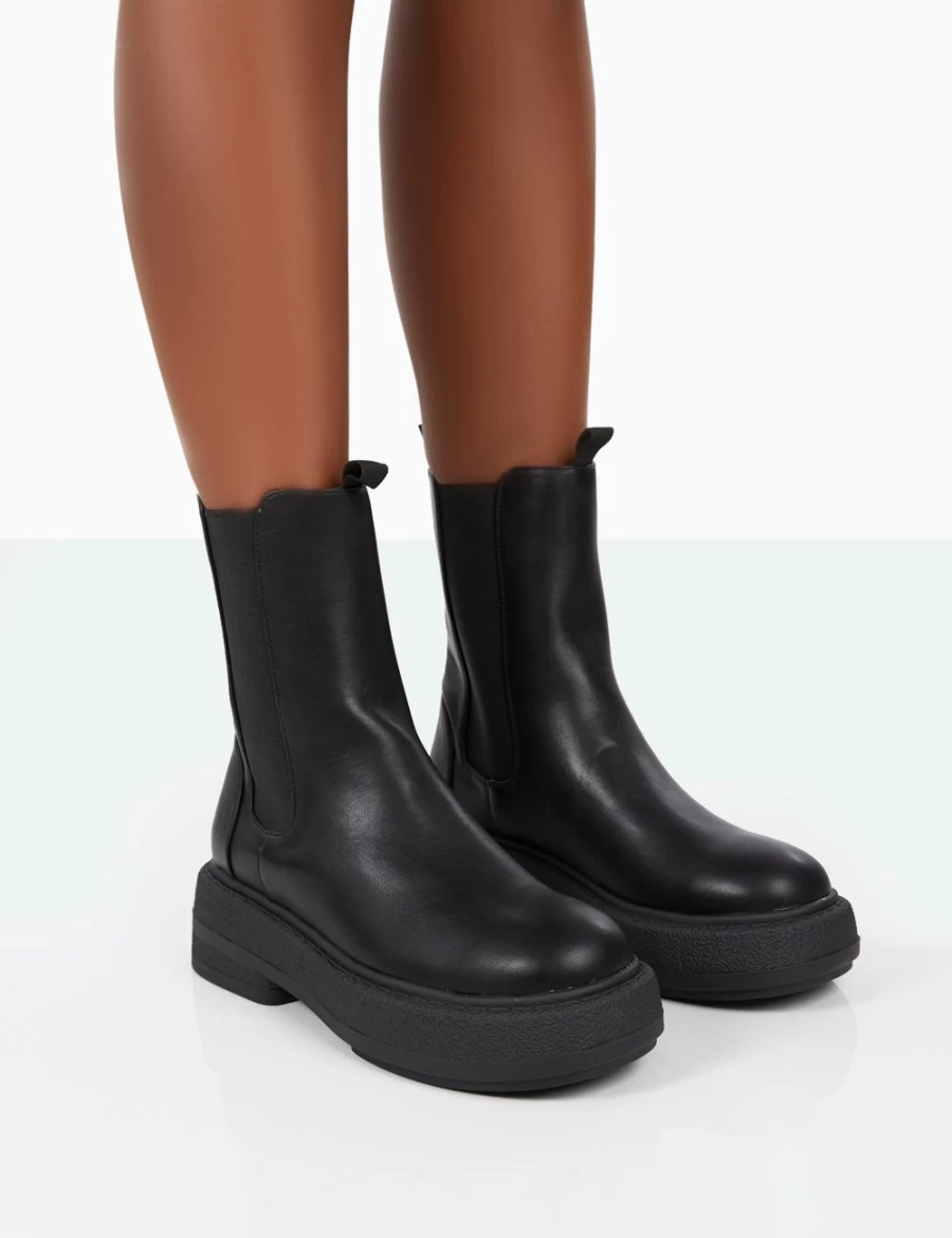 Public Desire Women's Black Chunky Sole Chelsea Boots - Barbie Inspired Platform Ankle Boots