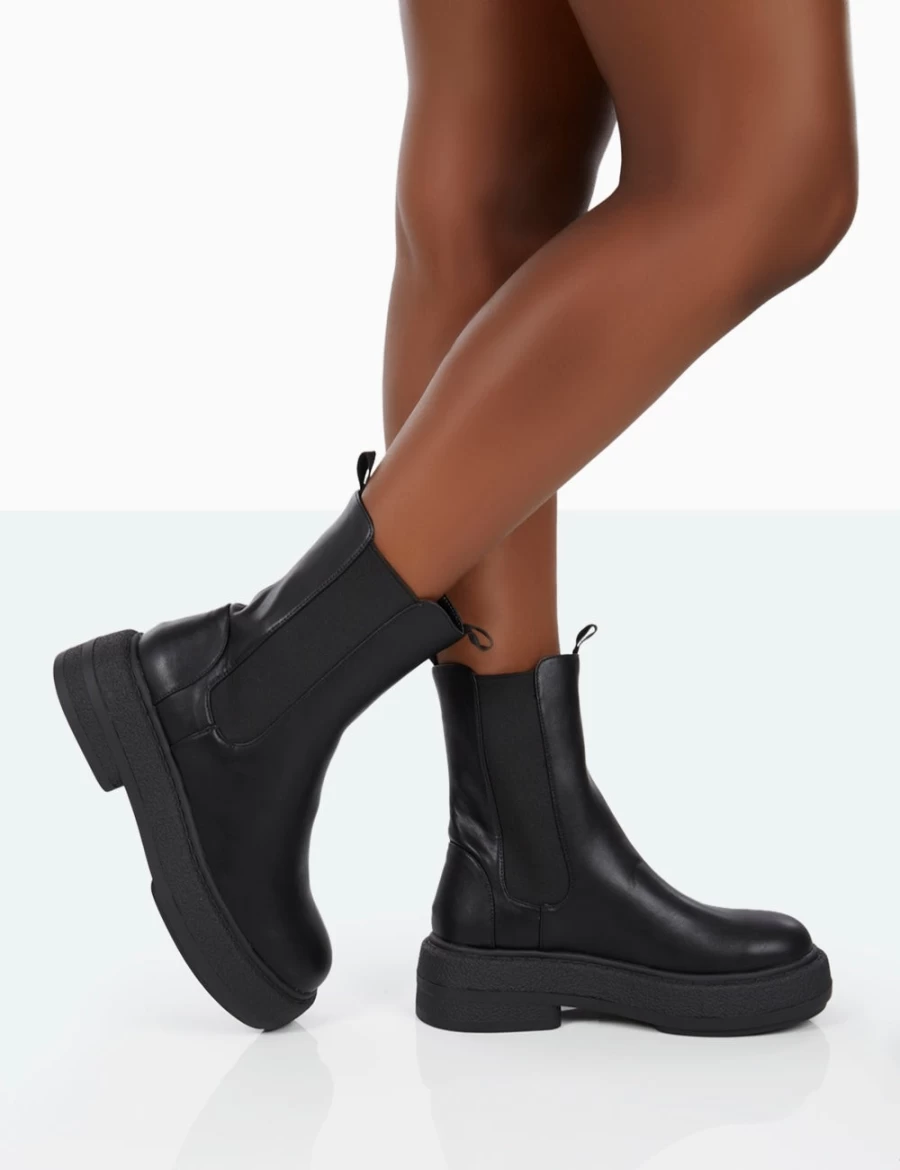 Public Desire Women's Black Chunky Sole Chelsea Boots - Barbie Inspired Platform Ankle Boots