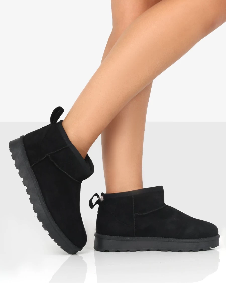 Public Desire Women's Black Flurry Faux Suede Ultra Mini Ankle Boots