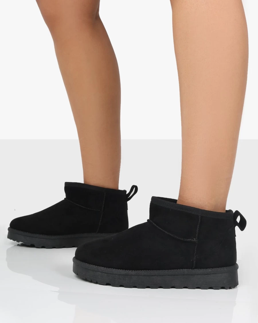 Public Desire Women's Black Flurry Faux Suede Ultra Mini Ankle Boots