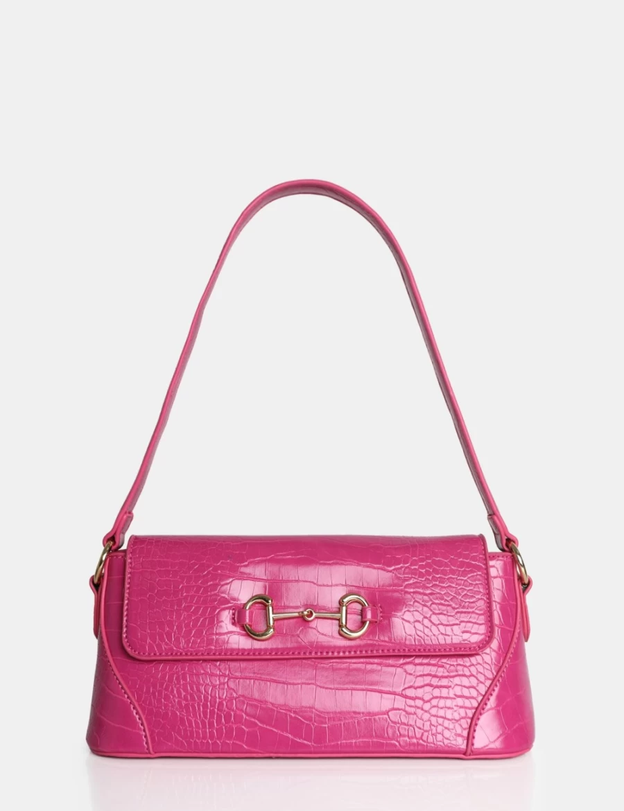 Public Desire Issy Pink Croc Buckle Shoulder Bag for Women