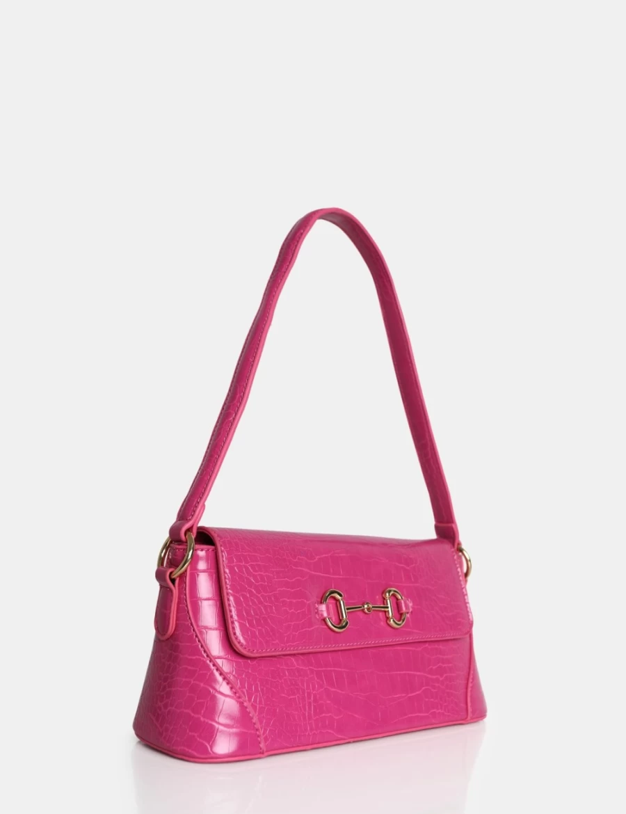 Public Desire Issy Pink Croc Buckle Shoulder Bag for Women