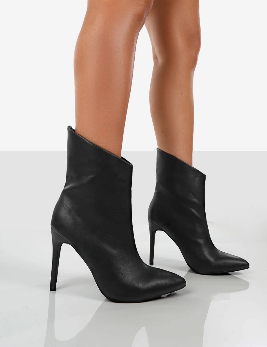 Public Desire Women's Black Quinn Pu Stiletto Heeled Ankle Boots