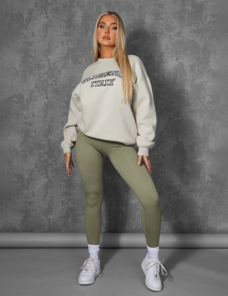 Public Desire Women's Stone Florence Oversized Sweatshirt - Comfortable Casual Pullover