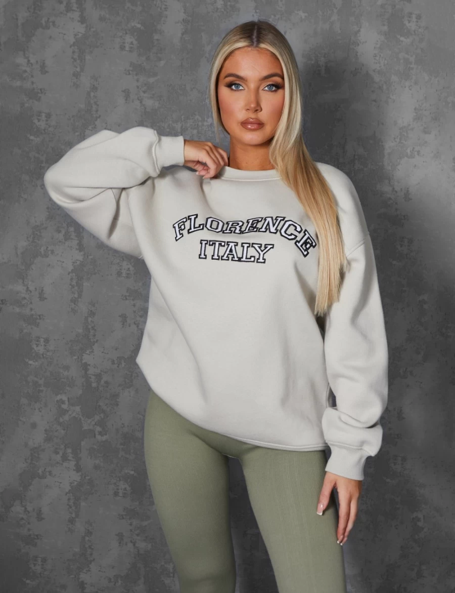 Public Desire Women's Stone Florence Oversized Sweatshirt - Comfortable Casual Pullover