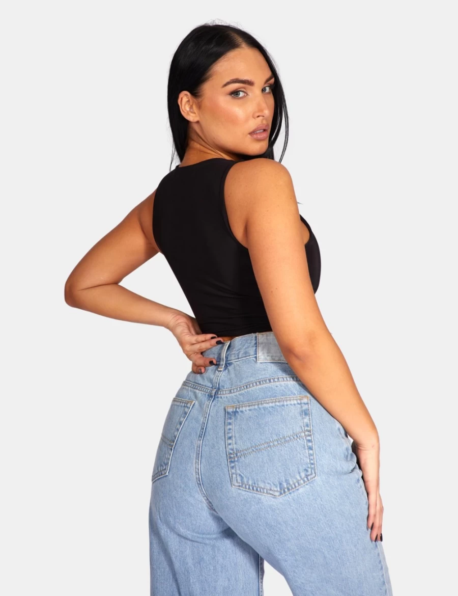 "Public Desire Women's Black Slinky Racer Top - Stylish & Sexy Fit"