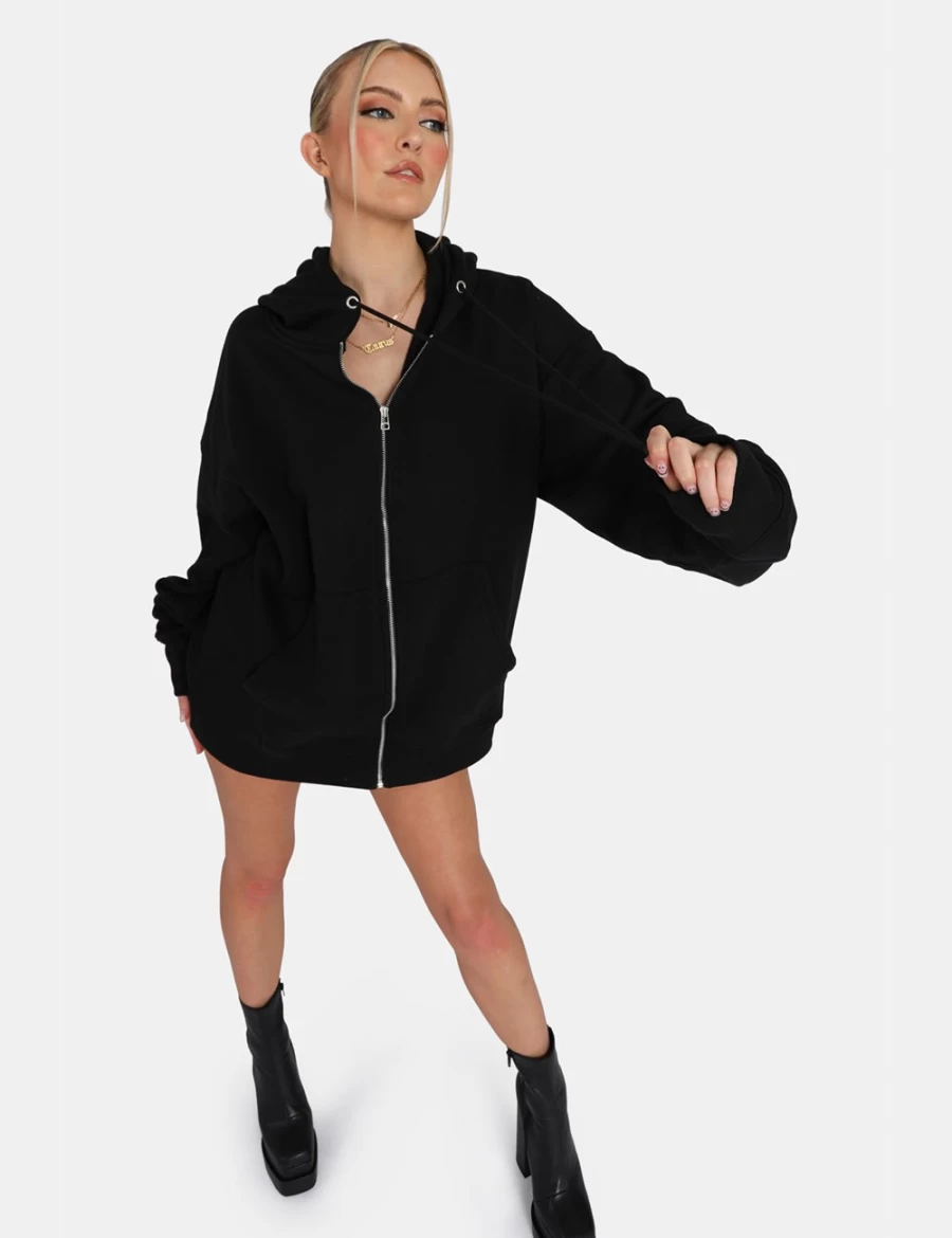 "Public Desire Women's Black Oversized Zip-Through Hoodie - Stylish Comfort"