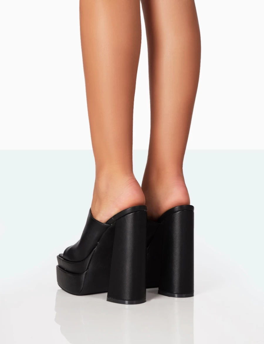 Public Desire Women's Black Skyhigh Grain PU Chunky Platform Heeled Mules