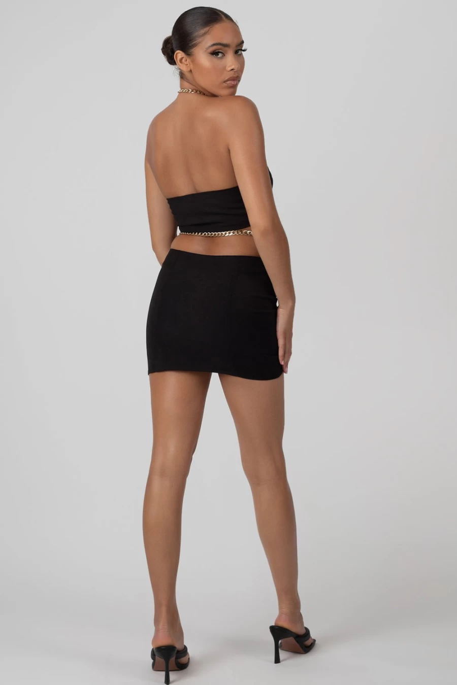 Public Desire Women's Black Chain Detail Mini Skirt - Edgy High Waist Short Skirt